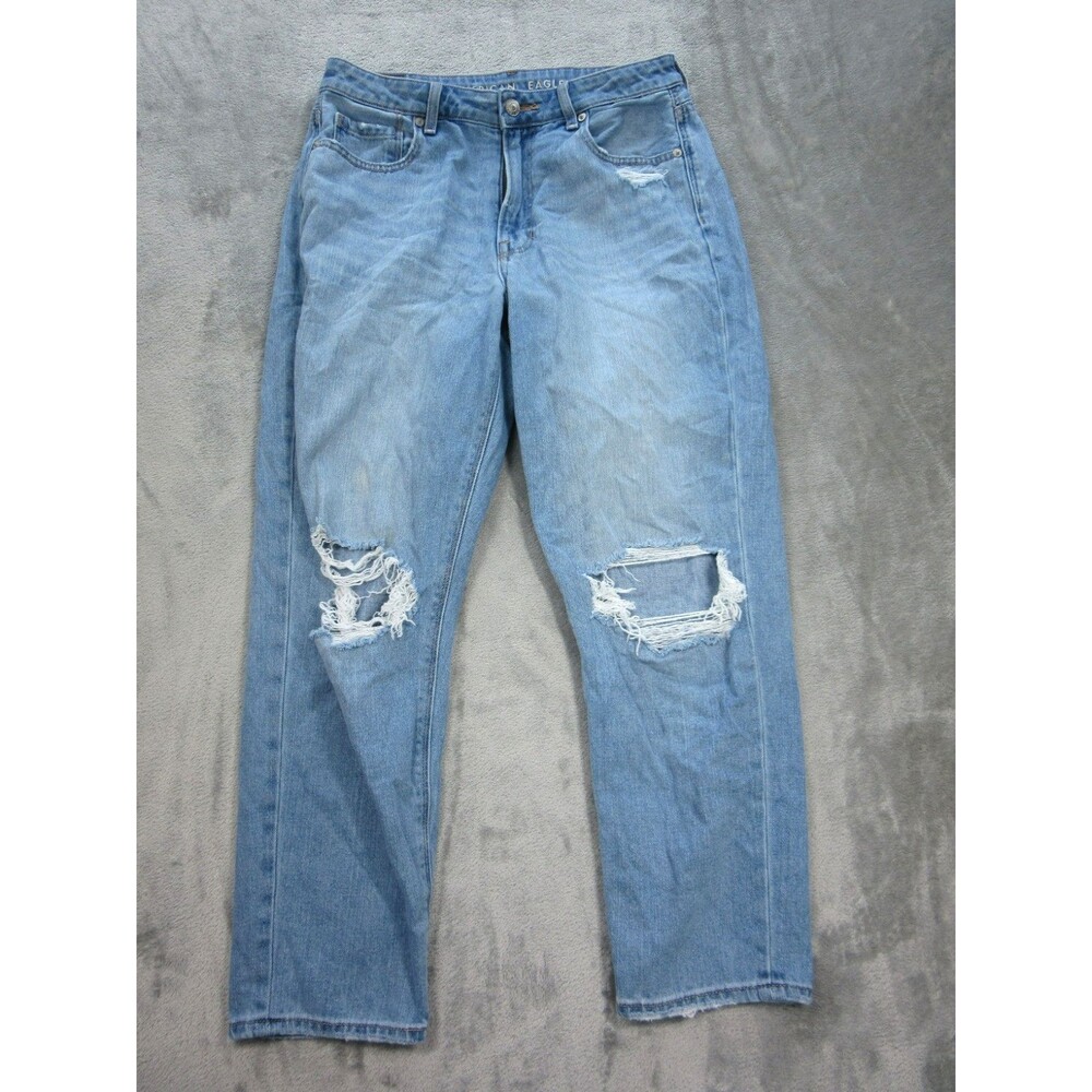 American Eagle Jeans Womens Size 8 Short Mom Light Wash Blue Distressed 5-Pocket